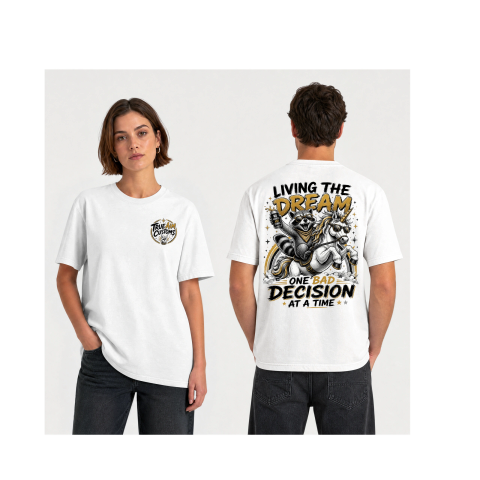 Living the Dream Raccoon & Unicorn Graphic T-Shirt | Funny Bad Decisions Tee | Unisex